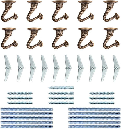 Wocoe 10 Sets Ceiling Hooks - Heavy Duty Swag Hook with Steel Screws Bolts and Toggle Wings for Hanging Plants and Toggle Wings Ceiling Installation Cavity Wall Fixing Brass