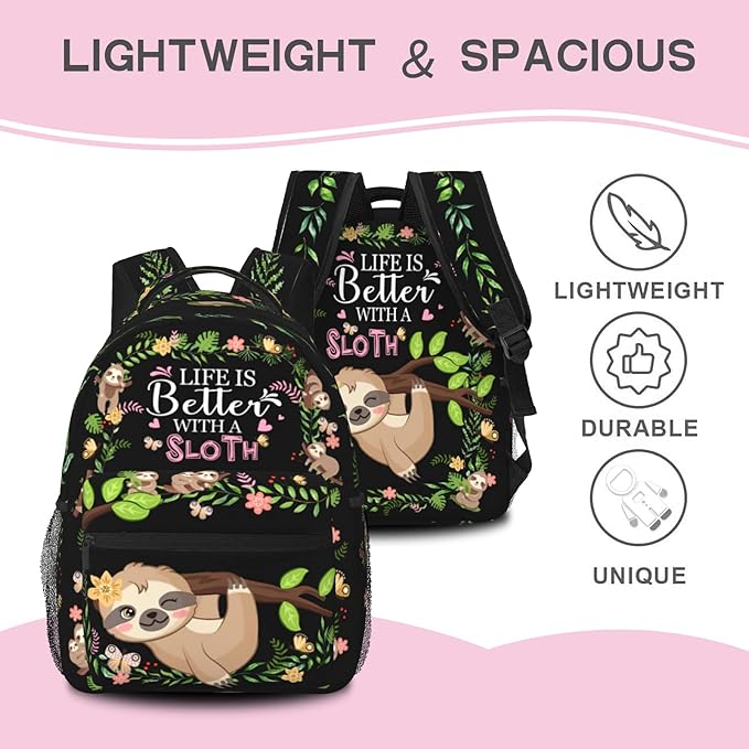 SENROLAN Cute Sloth Backpack Adjustable Straps Shoulder Bag Lightweight Waterproof Bookbag Daypack for Teens Girls Boys