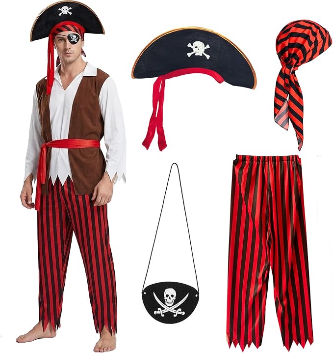 Mens Pirate Costume Adult Outfit Pirate Pants Headpiece Accessories Man Medieval Renaissance Themed Cosplay( doesn't come with Top )