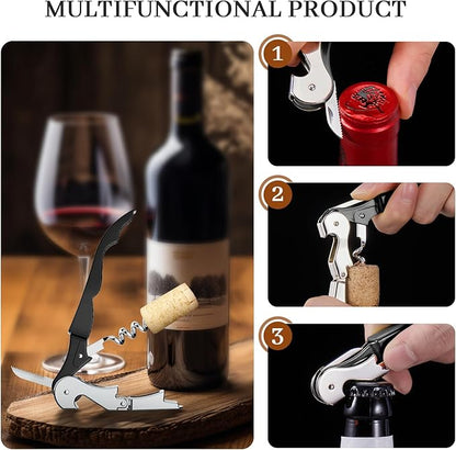 HYZ 4-Pack Wine Opener Waiter Corkscrew, Professional Wine Key for Servers, Bartender with Foil Cutter, Manual Wine Bottle Opener Double Hinged (Black)