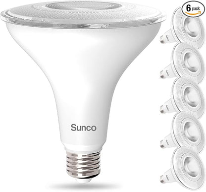 Sunco 6 Pack Flood Lights Outdoor Bulbs, PAR38 LED Flood Home Patio Driveway Light, Waterproof, 3000K Warm White,1050 Lumens, 100W Equivalent 13W, Dimmable, Wet-Rated, E26 Base UL