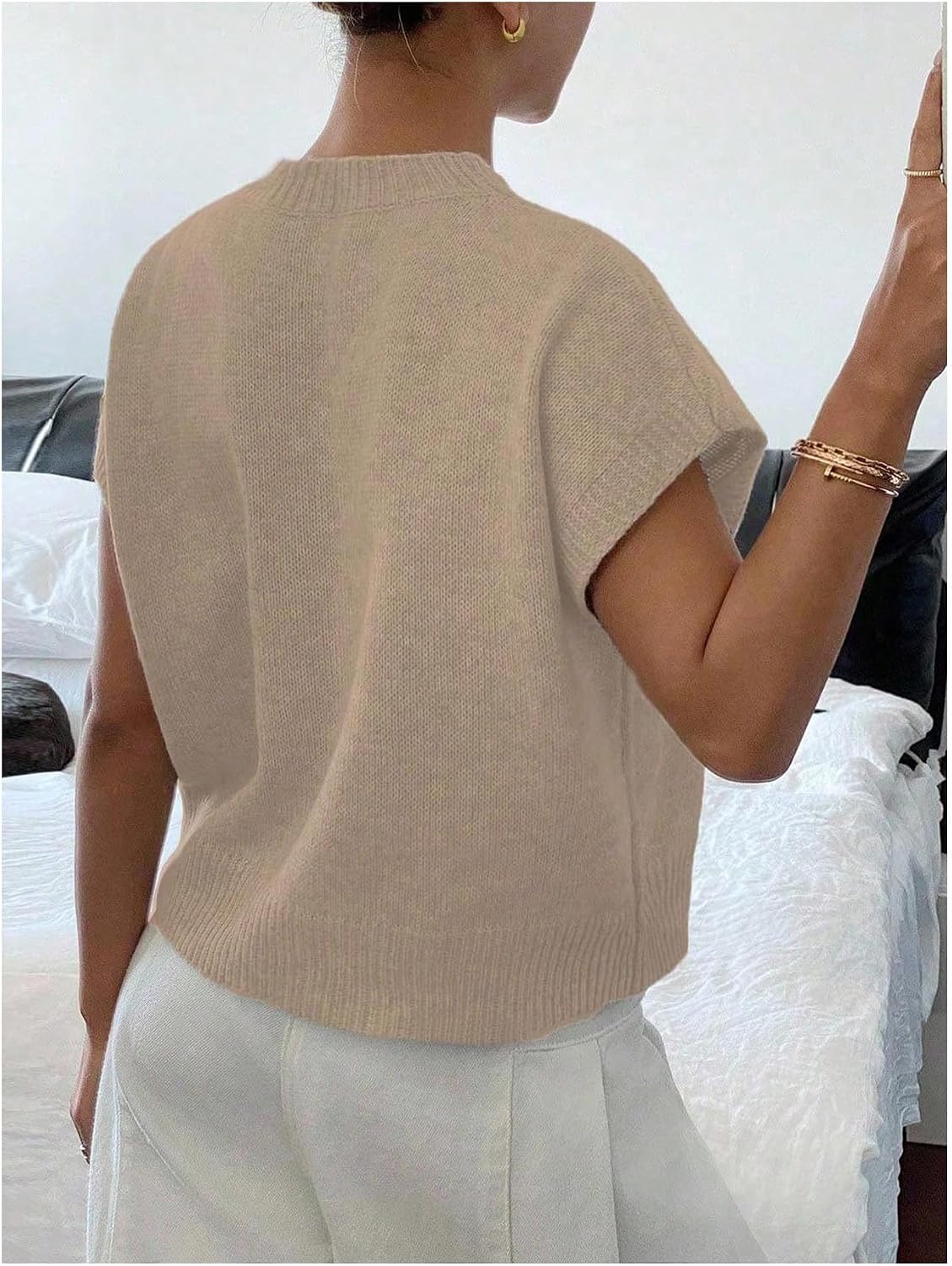 SOLY HUX Women's Short Sleeve Sweater 3D Floral Sweaters Pullover Tank Tops Knit Vest Trendy Fashion Clothing