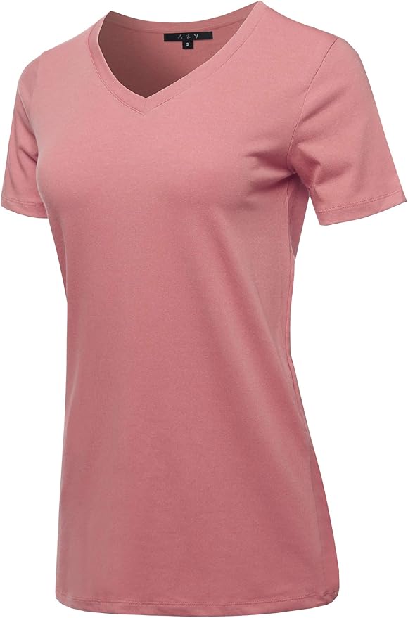 Women's Basic Solid Premium Cotton Short Sleeve V-Neck T Shirt
