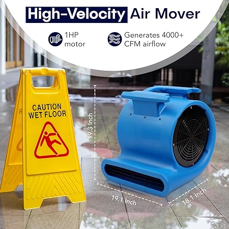 MOUNTO 3-Speed Air Mover 1HP 4000 CFM Monster Floor Blower Carpet Dryers Janitoral Floor Dryer