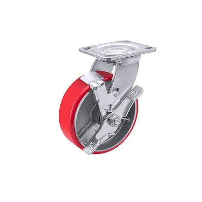 6"X 2" Heavy Duty Casters - Industrial Casters Polyurethane Caster with Strong Load-bearing Capacity 1200 LB, Brake Caster, Widely Used in Furniture,WorkBrench,Tool Box(1 Brake)