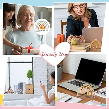 10 Pcs Rainbow Acrylic Gifts Bulk Inspirational Quotes Rainbow Acrylic Paperweight Keepsake Gifts for Women Teacher Friend Birthday Mother's Day Gifts Office Desk Decors