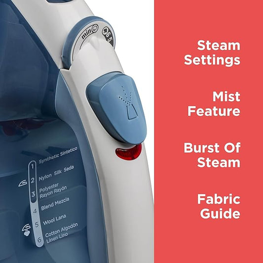 BLACKDECKER Easy Steam Compact Iron for Clothes, Automatic Shutoff, Nonstick Plate, Light Weight, 1200 Watts