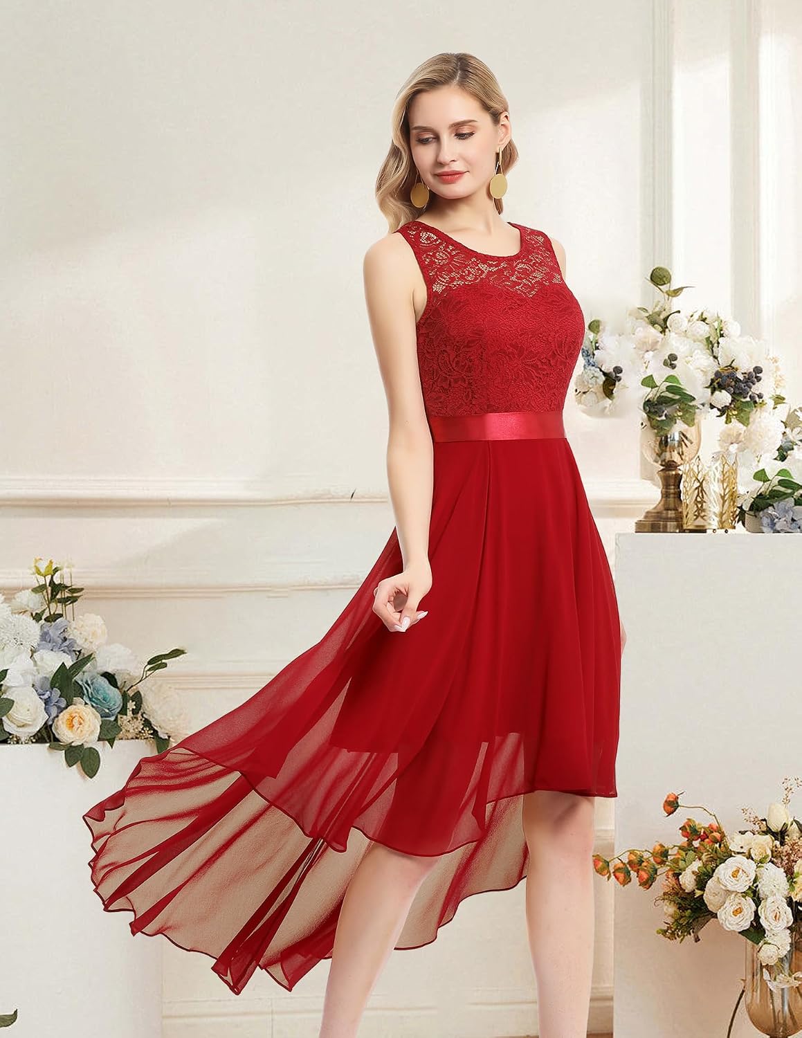 BeryLove Sequin Wedding Guest Formal Cocktail Dresses Prom Party Lace High Low Bridesmaid Elegant Dress
