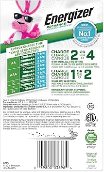 Energizer Recharge Universal Battery Charger with AA, AAA, C, D, 9V Compatibility