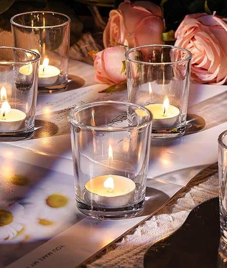 Letine 36Pcs Votive Candle Holders-Clear Glass Tea Light Candle Holders-Clear Candle Holder Bulk for Wedding CenterpiecesHome Table DecorProposeChristmas and Thanksgiving
