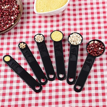 Plastic Measuring Cups and Spoons Set of 11, Kitchen Measuring Cups and Spoons Set for Dry  Liquid Ingredients, 5 Measuring Cups  6 Measuring Spoons Set for Cooking  Baking Color Black