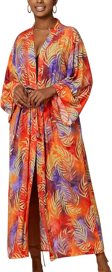 Women's Bohemian Long Cardigan Dress Large Size Kimono Beach Swimsuit Cover Up Dresses