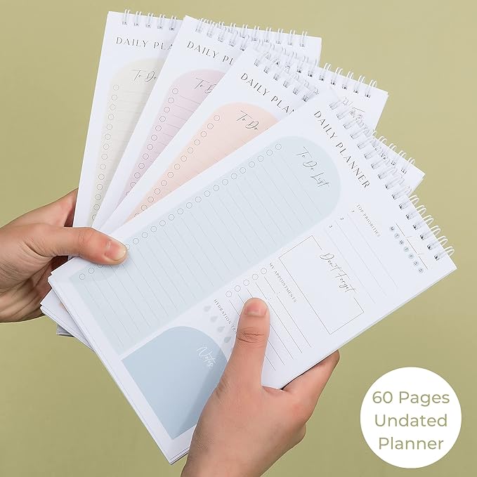 Daily Planner To Do List Notepad 60 Undated Pages,Apricot,Twin-ring Spiral Bindling 6x9 Inch Desktop Daily Planning Notepad with Protective Cover,Notebook for Daily Tasks, Water Intake, Habit Tracker