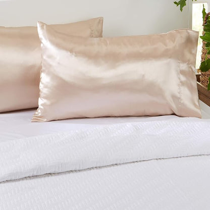 EXQ Home Caramel Silk Satin Pillowcases 20x26 inches, Set of 2 with Envelope Closure