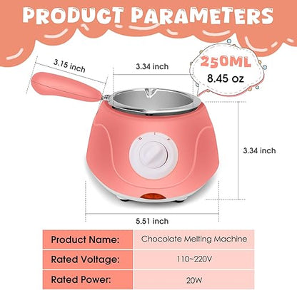8.45oz Melting Fondue Pot, MINI Electric Chocolate Melting Set, Chocolate Fondue Fountain, Warmer Machine for Milk Chocolate, Cheese, Butter, Candy, Pink