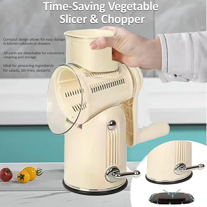 Premium Quality Rotary Cheese Grater with Handle - Kitchen Accessories Cucumber Slicer Vegetable Salad Grater, Vegetable Grater - Cheese Grater (Beige)