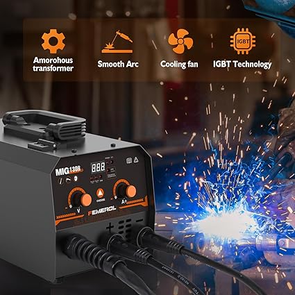 MIG Welder,2 in 1 Flux coreStick Welder,130Amp 110V Gasless MIG Welding Machine with Synergy IGBT Inverter Welder Portable Wire Feed Welder