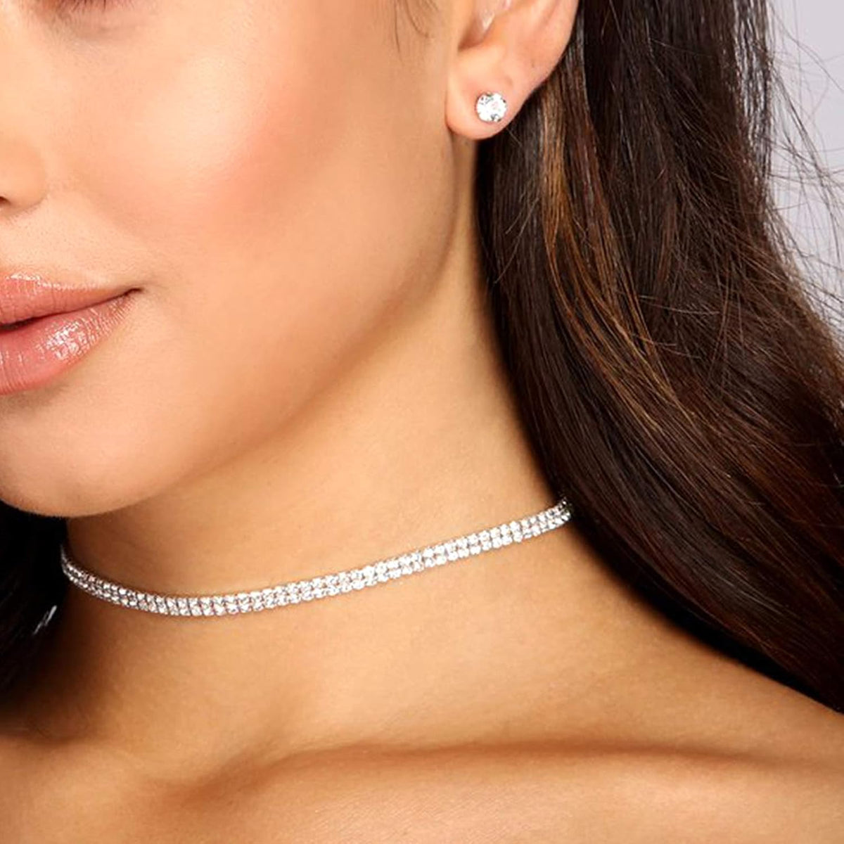 Cryshimmer 5 Pieces Rhinestone Choker Necklaces for Women Silver Gold Plated Tennis Necklaces Dainty Crystal Choker Set Jewelry