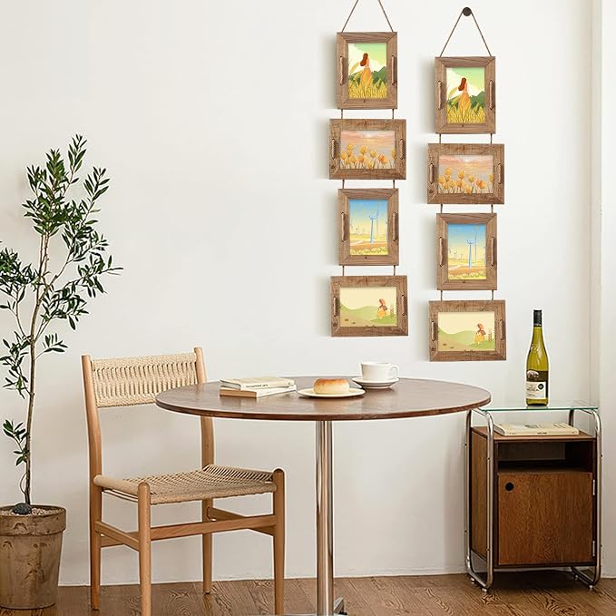 5x7 Picture Frames Rustic Solid Wood Hanging Picture Frames 4 Opening Photo Frame Display 4"x6" Pictures with Mat or 5"x7" Without Mat, 2 Pack Weathered Brown (1 frame missing its acrylic panel)