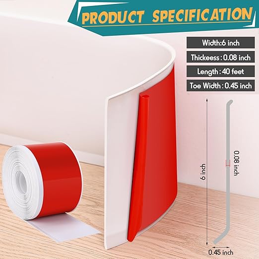 Frienda 6 Inch x 40 ft Flexible Baseboard Molding Trim Peel and Stick Vinyl Wall Base Cove Base Self Adhesive Rubber Vinyl Wall Base, White