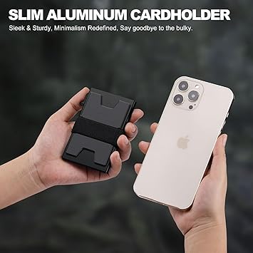 Slim Aluminum Card Holder Wallet for Men, Durable Expandable Backplate, RFID Blocking Minimalist Metal Pop Up Wallet, Holds 12 Cards Plus Cash (Black)