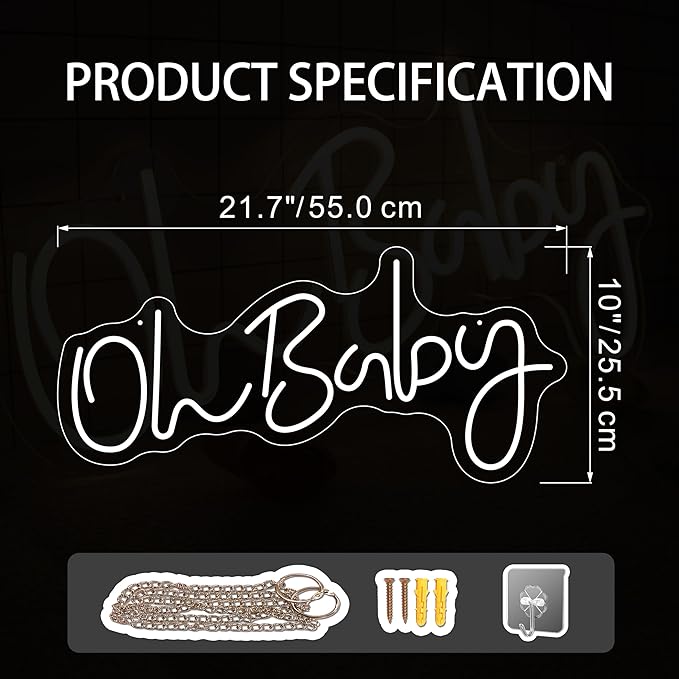 "Oh Baby" Large 21.7x10 Inch Neon Letter Sign for Wall Room Backdrop Decoration
