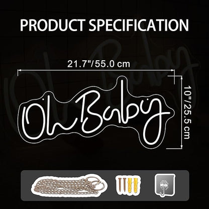 "Oh Baby" Large 21.7x10 Inch Neon Letter Sign for Wall Room Backdrop Decoration