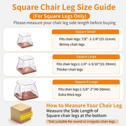 24 PCS Chair Leg Floor Protectors for Hardwood Floors, Furniture Feet Silicone Covers & Rubber Caps, Felt Pads Protect Wood Floor Scratch & Reduce Noise (Square Fit 1-1/4"~1-9/16", 32~39mm)
