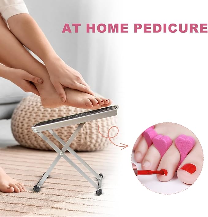Pedicure Foot Rest, Adjustable Foot Stand with Non-Slip, Toe Separator - Easy at Home, No More Bending or Stretching, Beauty Pedicure Kit (Black)