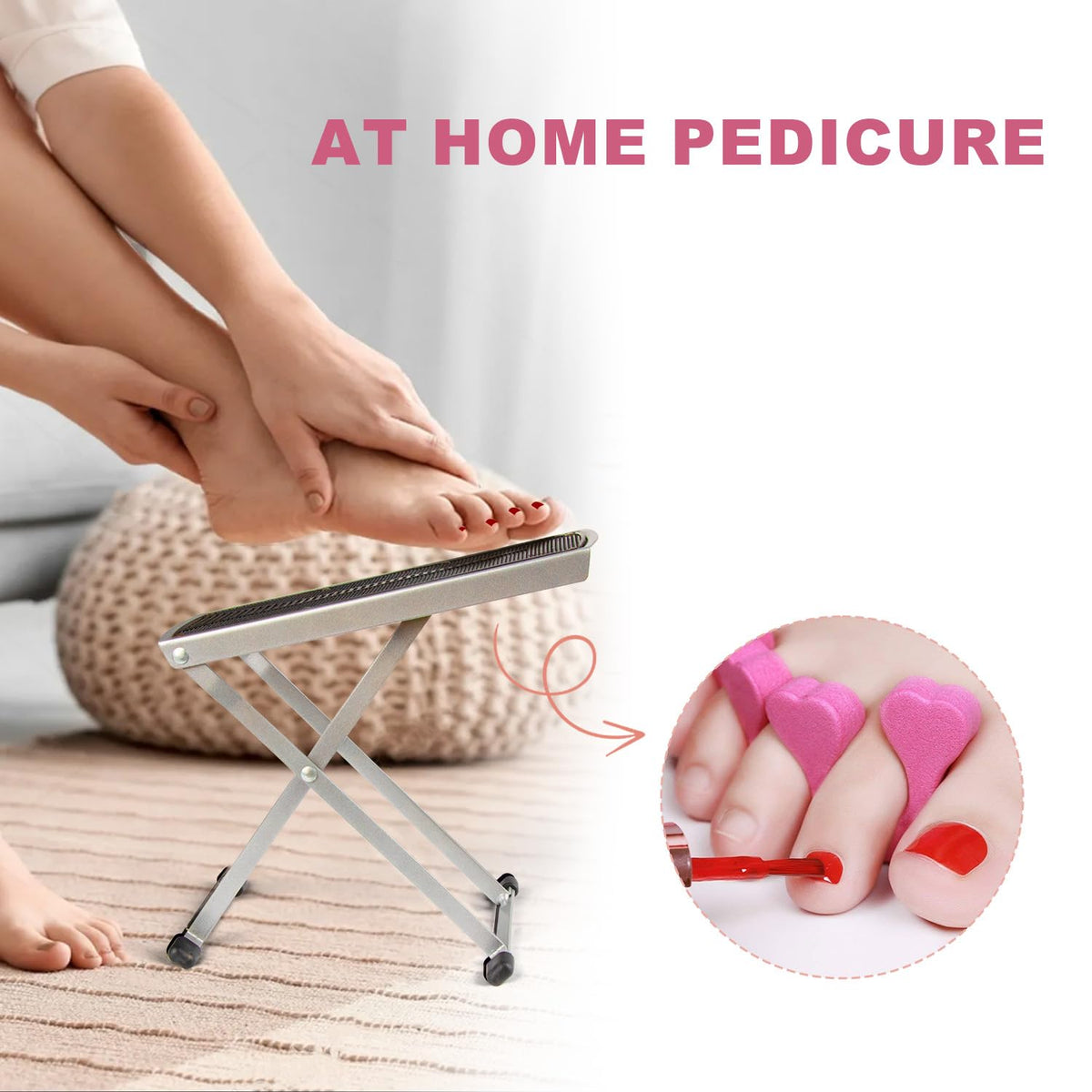 Pedicure Foot Rest, Adjustable Foot Stand with Non-Slip, Toe Separator - Easy at Home, No More Bending or Stretching, Beauty Pedicure Kit (Black)