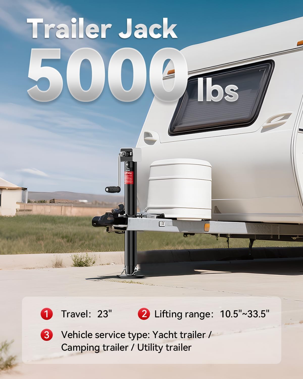 5000 lbs A-Frame Trailer Jack, 20-24V Cordless Drill Compatible, 23" Lift, Raises Up an extra 15", for Utility,RVs (Black)