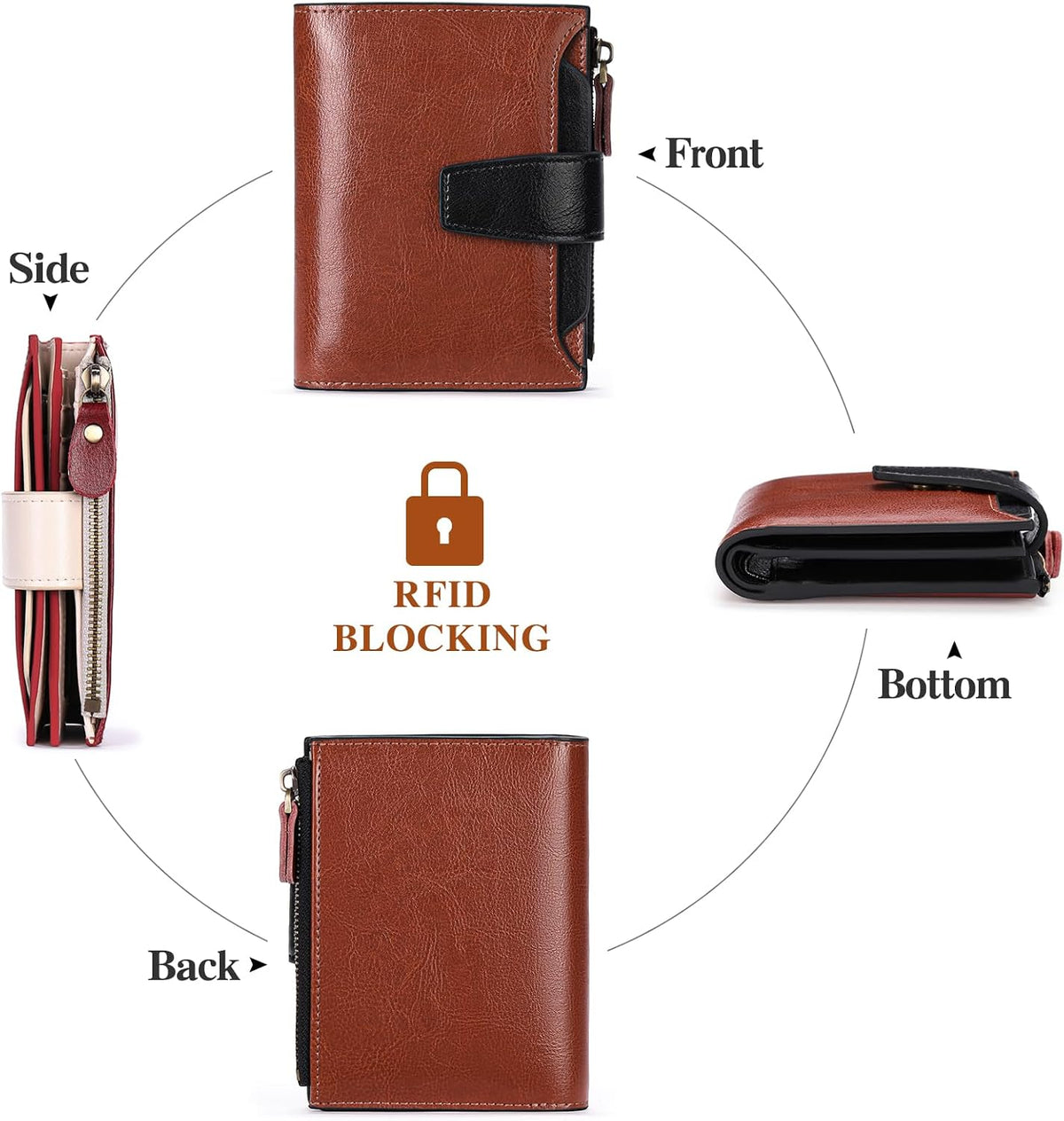 Small Wallet for Women Leather Bifold Compact RFID Blocking Small Womens Wallet Purse