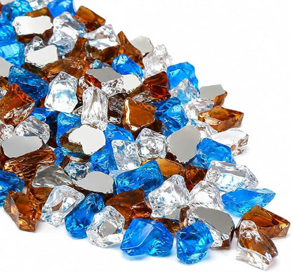 GRISUN 20 Pounds Blended Fire Glass for Fire Pit - 1/2 Inch High Luster Reflective Tempered Glass Rocks for Natural or Propane Fireplace, Safe for Outdoors and Indoors Firepit, Copper, Blue, White