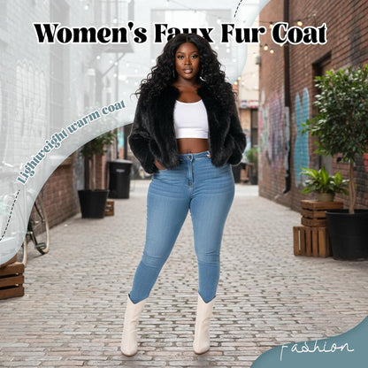 WELLATENT Fur Coats For Women, 2025 Plus Size Faux Fuzzy Jacket Fluffy Long Sleeve Winter Coat with Pockets.