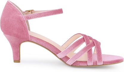 Perphy Kitten Heels Sandals Velvet Strappy Heeled Dance Shoes for Women