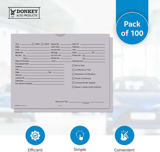 Printed Vehicle Deal Envelopes 9x12 Deal Jackets (100 shrink wrapped) (Gray)