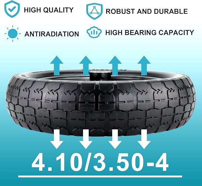 4.103.50-4" Flat Free Tire and Wheel,10" Heavy Duty Solid Flat Free Tire with 58" Axle Borehole, 2.1" Offset Hub for Wagon Wheelbarrow Garden Cart Lawnmower and Trolleys, 2 Pack by Cenipar