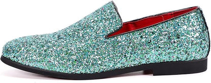 Mens Glitter Loafers Dress Shoes Slip On Tuxedo Suit Shoes Luxury Wedding Sparkly Casual Shoes