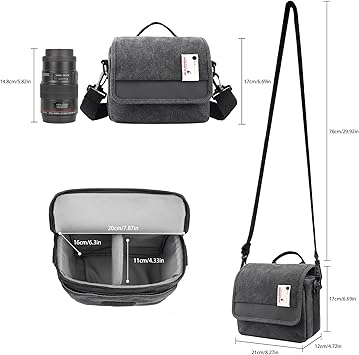 Besnfoto Camera Bag Purse Small Messenger Shoulder Bag for Mirrorless DSLR Camera Waterproof Canvas Compact Photography Case, Black Gray