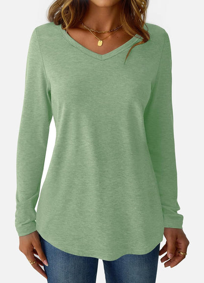 GKBK V Neck Long Sleeve Shirts for Women Soft Basic Tees Spring Casual Tops Trendy Everyday Wear .