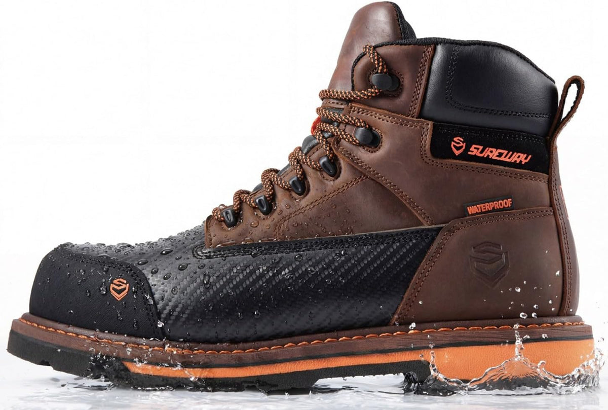 SUREWAY Men's 6" Waterproof Soft/Composite Toe Work Boot - Heavy Duty Crazy Horse Leather, Slip Resistant Lace Up for Construction & Industrial Safety .