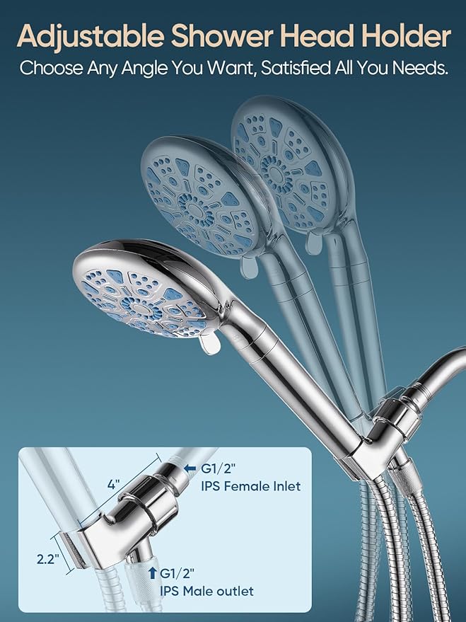 Cobbe Shower Head Holder for Handheld Shower Head, Brass pivoting ball adjustable Shower Arm Mount for Connecting Shower Arm and Shower Hose, 12 Inch IPS Female Inlet and Male Outlet, Chrome Finish