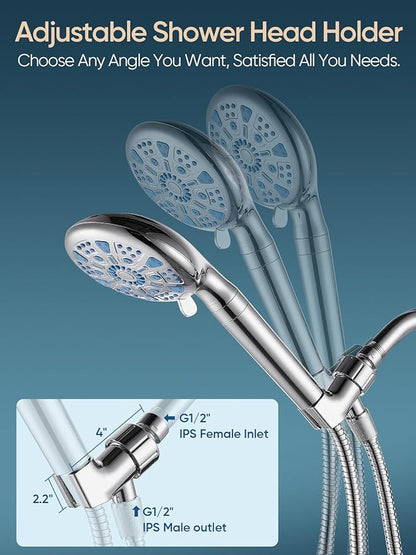 Cobbe Shower Head Holder for Handheld Shower Head, Brass pivoting ball adjustable Shower Arm Mount for Connecting Shower Arm and Shower Hose, 12 Inch IPS Female Inlet and Male Outlet, Chrome Finish