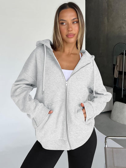 Trendy Queen Womens Zip Up Hoodies Oversized Sweatshirts Fall School Fashion Outfits Casual Jackets 2025 Winter Clothes