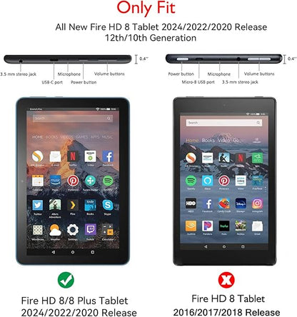 Fire HD 8 Tablet Case,Kindle Fire 8 Case,Fire Tablet 8 Case Kids(12th/10th Generation,2024/2022 Release),DiHines Kid-Proof Case for  Fire HD 8 Plus Tablet, Blue