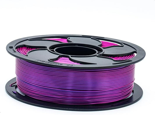 1.75mm PLA Filament Silk Dual Bi Color Purple Fuchsia, Coextrusion 3D Printer Filament with Shiny Silk Rainbow, 1kg (2.2lbs) Spool Neatly Wound Smooth Color Transition 3D Printing Rods