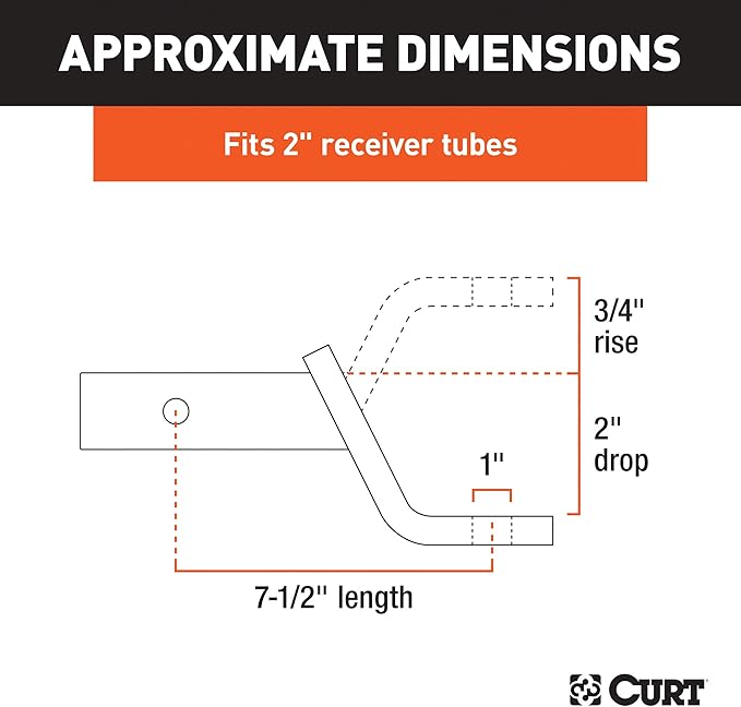 CURT 45030 Class 3 Trailer Hitch Ball Mount, Fits 2-Inch Receiver, 7,500 lbs, 1-Inch Hole, 2-In Drop, 34-Inch Rise