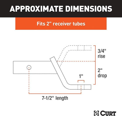 CURT 45030 Class 3 Trailer Hitch Ball Mount, Fits 2-Inch Receiver, 7,500 lbs, 1-Inch Hole, 2-In Drop, 34-Inch Rise