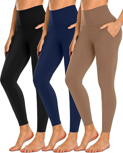 NEW YOUNG 3 Pack Leggings with Pockets for Women,High Waisted Tummy Control Workout Yoga Pants
