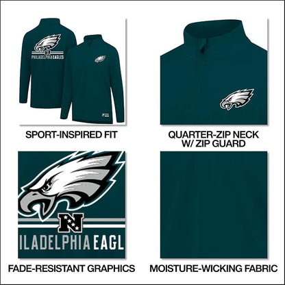 3XL, Ultra Game Men's NFL Official Super Soft Quarter Zip Long Sleeve T-Shirt
